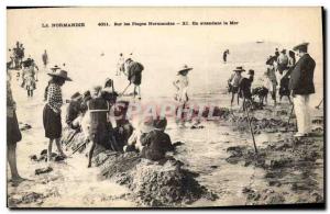 Old Postcard Fishing on the Normandy beaches Meanwhile the sea