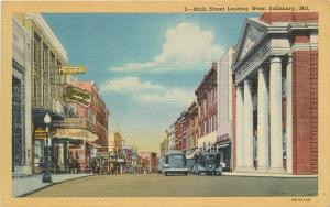Autos 1940s Main Street East Postcard Salisbury Maryland Cann Teich 13249