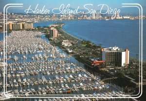 Vintage Postcard Harbor Island Dazzling Aerial View San Diego California CA