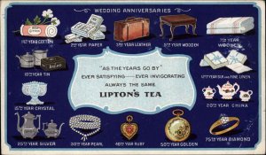 Lipton's Tea Wedding Anniversaries Tea Set Pocket Watch Ad c1910 Postcard