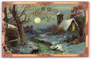 1912 Winter Snow A Merry Christmas Moonlight Wishes Greetings Posted Postcard