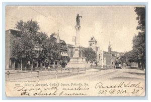 c1905 Soldier's Monument, Garfield Square, Pottsville Pennsylvania PA Postcard