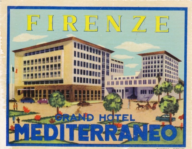 Italy Firenze Grand Hotel Mediterraneo Vintage Luggage Label sk1709