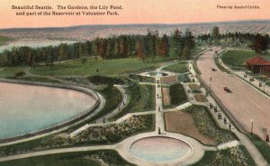 Vintage Postcard The Gardens Lily Pond Reservoir At Volunteer Park Washington WA