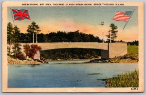 Postcard Thousand Islands NY International Bridge Flags 1933 Linen View