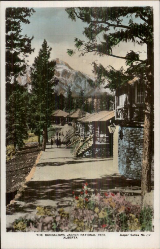 Jasper National Park AB Bungalows Tinted Real Photo Postcard #17