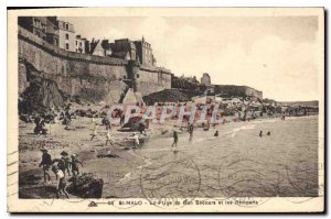 Old Postcard Saint Malo La Plage de Bon Secours and the Remparts