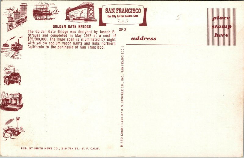 Vtg Golden Gate Bridge San Francisco California CA Unused Postcard