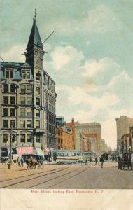 Trolley and Horse on Main Street looking East - Rochester, New York - UDB