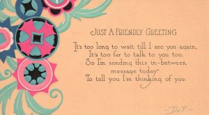Vintage Postcard 1900's Just A Friendly Greeting It's Too Long To Wait Greetings