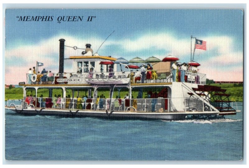 c1940's Memphis Queen II Docks At Foot Memphis Tennessee TN Posted Flag Postcard