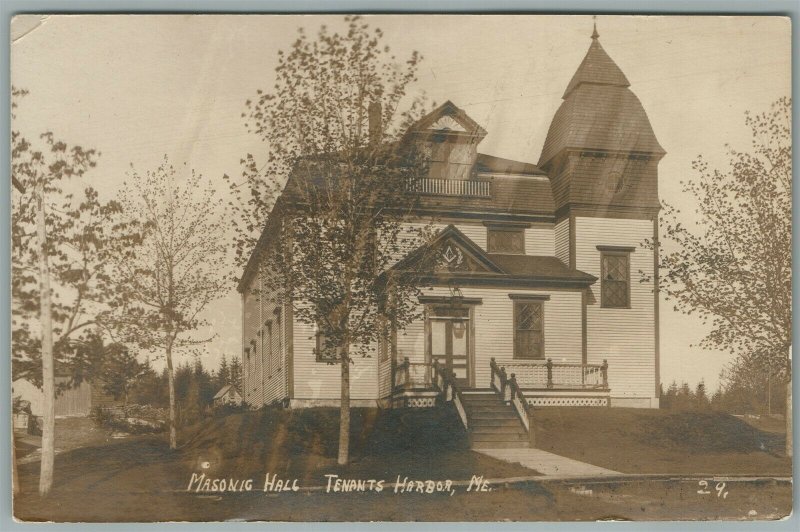 TENANTS HARBOR ME MASONIC HALL ANTIQUE REAL PHOTO POSTCARD RPPC