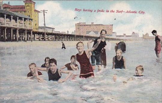 Boys Having A Frolic in The Surf Atlantic City New Jersey 1911