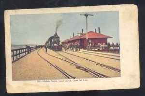 THE GREAT SALT LAKE UTAH LUCIN CUTOFF RAILROAD DEPOT TRAIN STATION 1908 POSTCARD