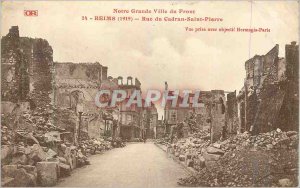 Old Postcard Reims (1919) Our Great City of the Front Dial Saint Pierre Rue M...