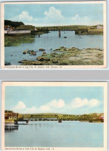 2 Postcards ST. STEPHEN, N.B.  Canada  INTERNATIONAL BRIDGE High & Low Tides