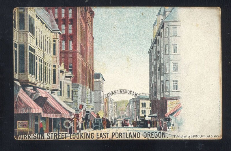 PORTLAND OREGON DOWNTOWN MORRISON STREET SCENE VINTAGE POSTCARD 1906