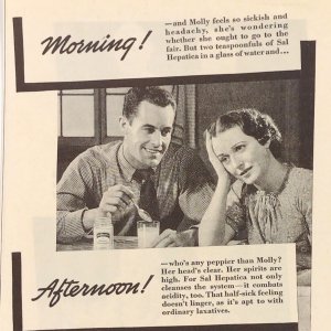 1936 Sal Hepatica Vintage Print Ad Laxative Husband Wife Morning Afternoon Art