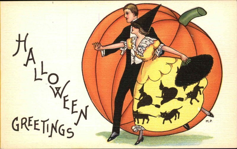 Halloween Man Pretty Woman Dance MP Stecher 419C Postcard EXC COND bnhs