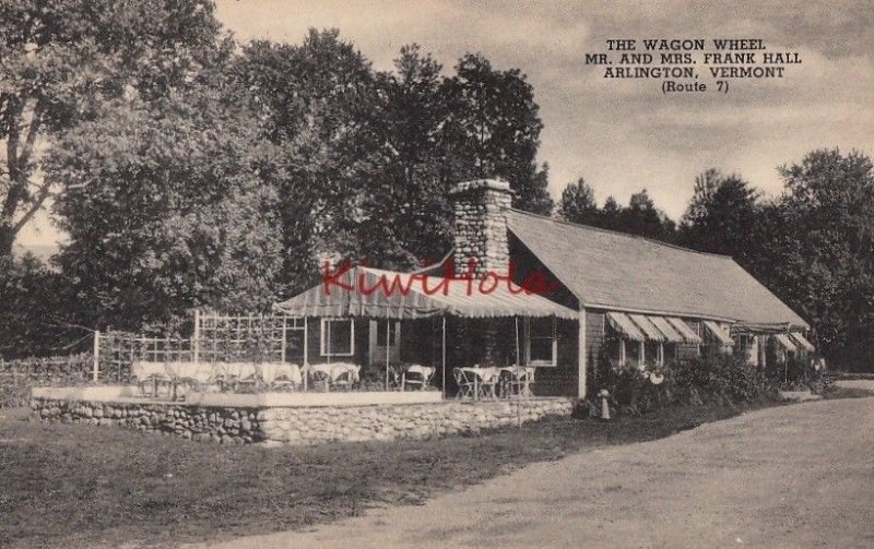 Postcard The Wagon Wheel Mr and Mrs Frank Hall Arlington Vermont VT