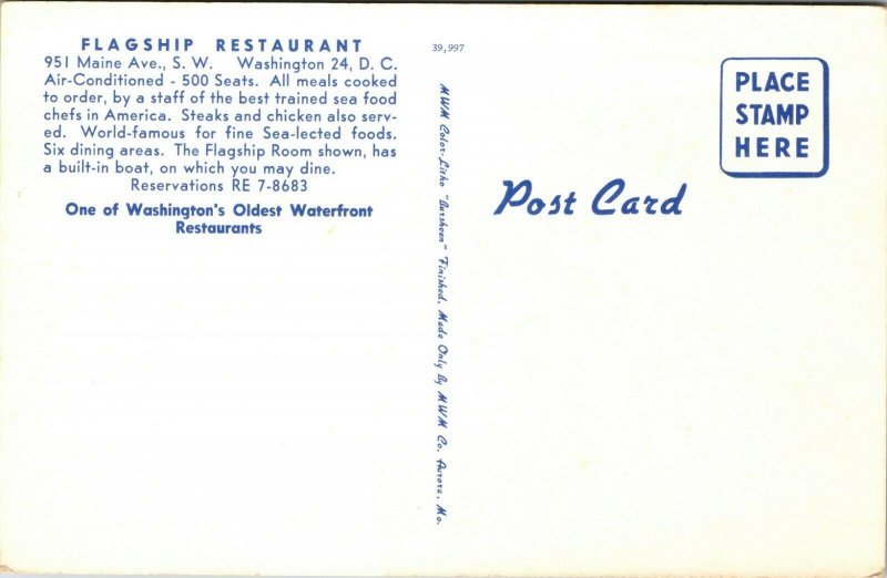 1950s FLAGSHIP RESTAURANT WASHINGTON DC  4 views WATERFRONT unposted POSTCARD