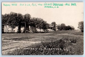 Highmore South Dakota SD Postcard RPPC Photo Churches Dirt Road c1910's Antique