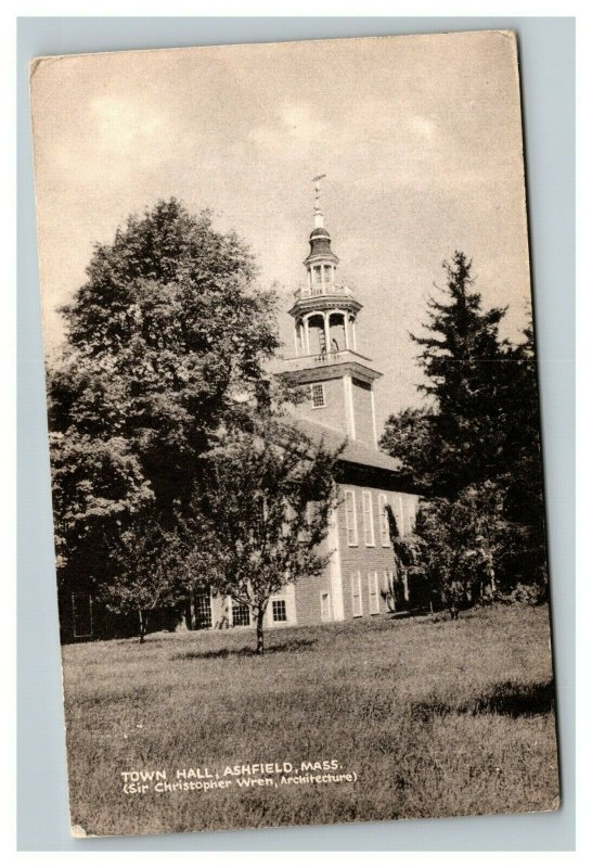 Vintage 1940's Photo Postcard Town Hall Building Ashfield Massachusetts United States