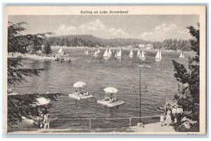 c1930's Sailing On Lake Arrowhead In The San Bernardino Mountains CA Postcard
