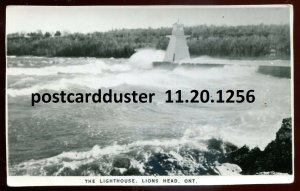 h5199 - LIONS HEAD Ontario 1940s Bruce County. Lighthouse. Real Photo Postcard