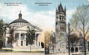 ATLANTA, GA Georgia PONCE DE LEON AVE & SECOND BAPTIST CHURCHES c1910's Postcard