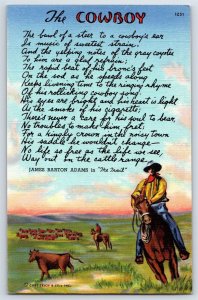 The Cowboy Poem- By James Barton Adams Gods Country Western Theme Linen Postcard