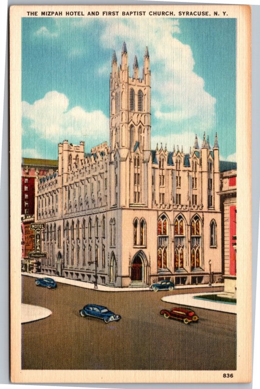 Postcard NY Syracuse - Mizpah Hotel and First Baptist Church