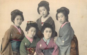 Japan culture & ethnicity Japanese Asian girls beauties costumes group postcard