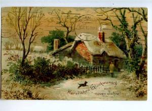 240586 NEW YEAR Winter Landscape DOG Vintage 1915 year PC