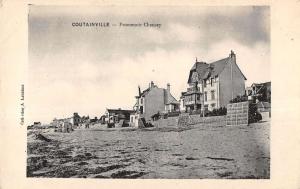 Coutainville France birds eye view beach scene houses antique pc Y11557