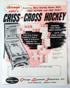 Criss Cross Hockey Arcade Game Flyer 1958 Original UNUSED Chicago Coin Vintage