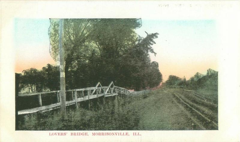 Morrisonville, Illinois Lovers' Bridge Old Hand-Tinted Postcard