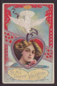 To My Dearest Valentine,Woman's Face,Dove Postcard 