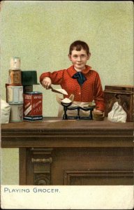 Tuck Little Men and Women Boy Baking Cooking Make Believe c1910 Postcard