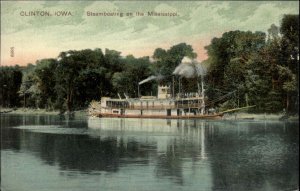 Clinton Iowa IA Steamboat Mississippi River c1910 Vintage Postcard