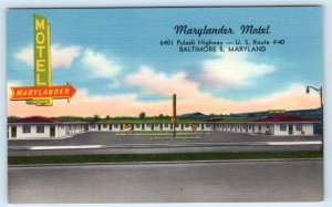 BALTIMORE, Maryland MD ~ Roadside MARYLANDER MOTEL c1940s Linen Postcard