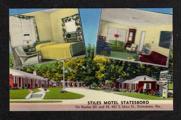 GA Stiles Motel STATESBORO GEORGIA Postcard Linen PC