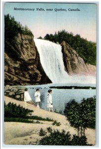 c1910 Three Kids Standing in Montmorency Falls Near Quebec Canada Postcard