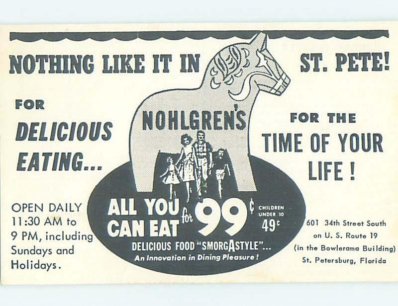 1950's BUFFET DINNER FOR 99 CENTS AT RESTAURANT St. Petersburg Florida FL G8576