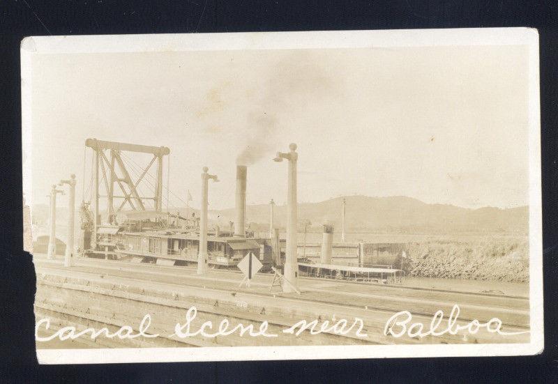 RPPC BALBOA PANAMA CANAL ZONE SCENE BOATS LOCKS VINTAGE REAL PHOTO POSTCARD