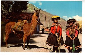 Native Girls, Market, Peru, Llama