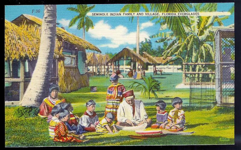 Seminole Indian Family & Everglades Miami FL unused c1930's