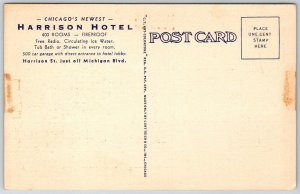 Chicago Illinois 1940s Postcard Harrison Hotel Map