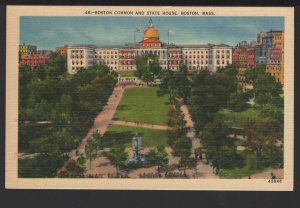 Massachusetts BOSTON Common and State House Pub by United Art Co. ~ Linen