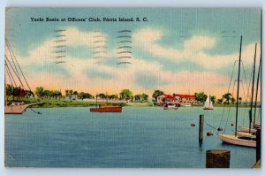 1942 Parris Island South Carolina Postcard Yacht Basin Officers Club Boat Posted